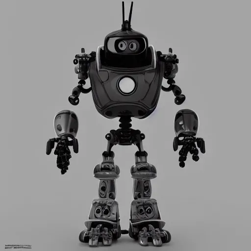 Image similar to a black and white photo of a robot, an ambient occlusion render by senior character artist, featured on zbrush central, toyism, zbrush, sketchfab, ambient occlusion