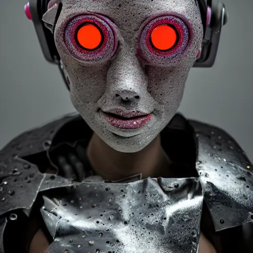 Image similar to papier - mache of a female cyborg. studio lighting, canon 5 d 5 0 mm lens