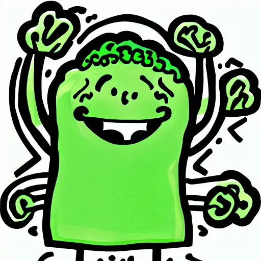 Prompt: a dancing broccoli, he is very happy, children illustration