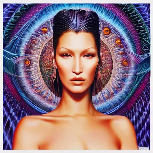 Image similar to Bella Hadid by Alex Grey and Karol Bak