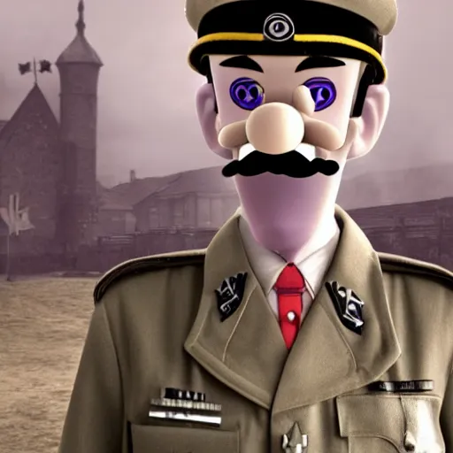 Prompt: waluigi as a nazi soldier during ww2, realistic, detailed, gloomy, octane render, 4K