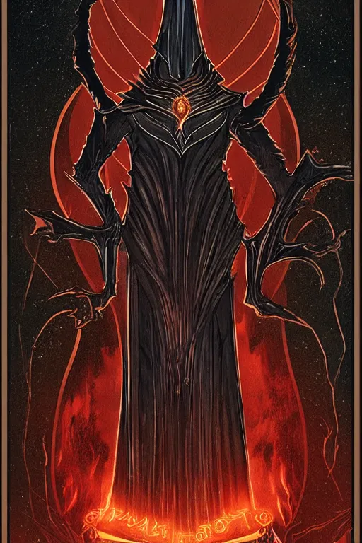 Image similar to tarot illustration of sauron as the tower by artstation