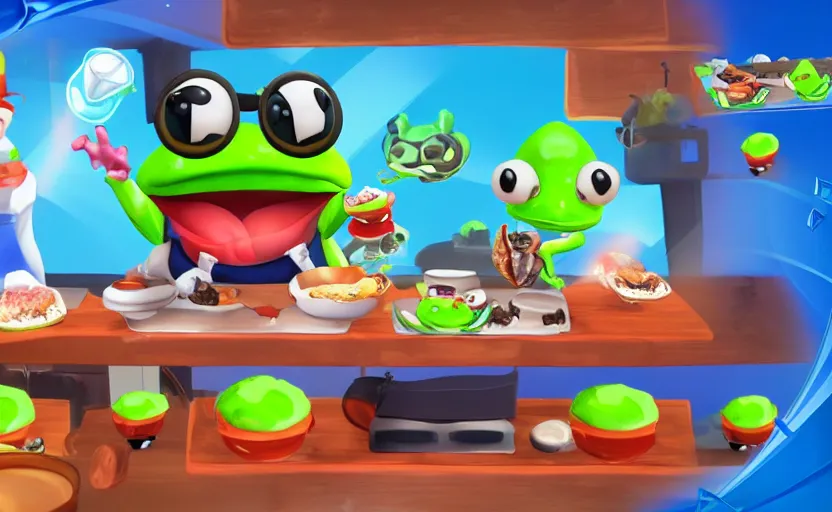 Image similar to ps 4 game about a cute frog chef in italy, unity screenshot,