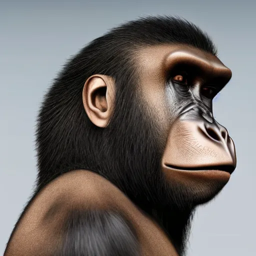 Image similar to stylish humanoid ape in modern clothes, portrait in profile,