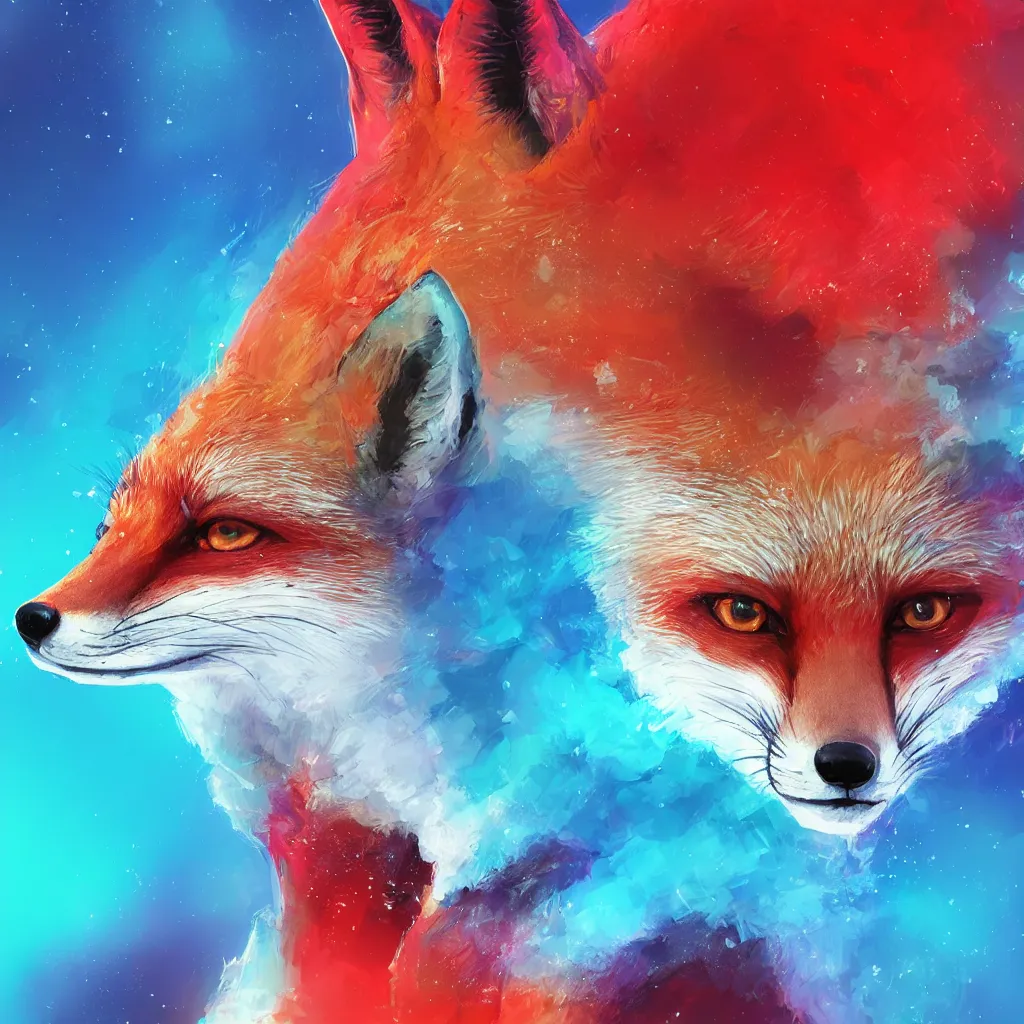 Prompt: a close-up profile shot of a red fox in a blue hoodie typing in a notebook computer, white background, concept art, synthwave style, digital art picture, highly detailed, artstation, badge