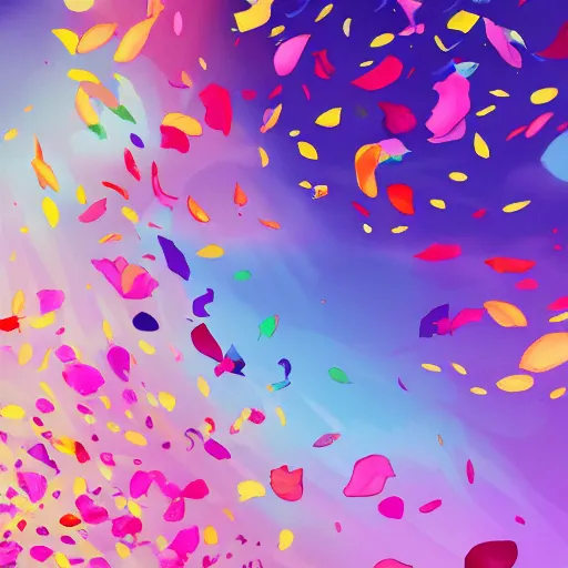 Image similar to background art of spaciously scattered multi colored flower petals flowing through the air from left to right on a clean background, anime, artgerm, manga, trending on artstation,