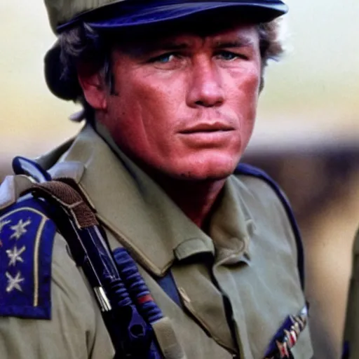 Image similar to tom berenger in a military uniform and bandana, 1 9 8 7, movie still