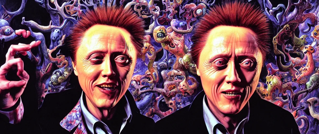 Prompt: neo-surrealist painting of young christopher walken pointing and laughing at me concept art wayne barlowe hannah yata very dramatic lighting 8k wide angle shallow depth of field