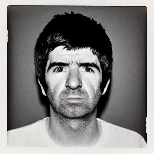 Image similar to Mugshot Portrait of Noel Gallagher, taken in the 1970s, photo taken on a 1970s polaroid camera, grainy, real life, hyperrealistic, ultra realistic, realistic, highly detailed, epic, HD quality, 8k resolution, body and headshot, film still, front facing, front view, headshot and bodyshot, detailed face, very detailed face