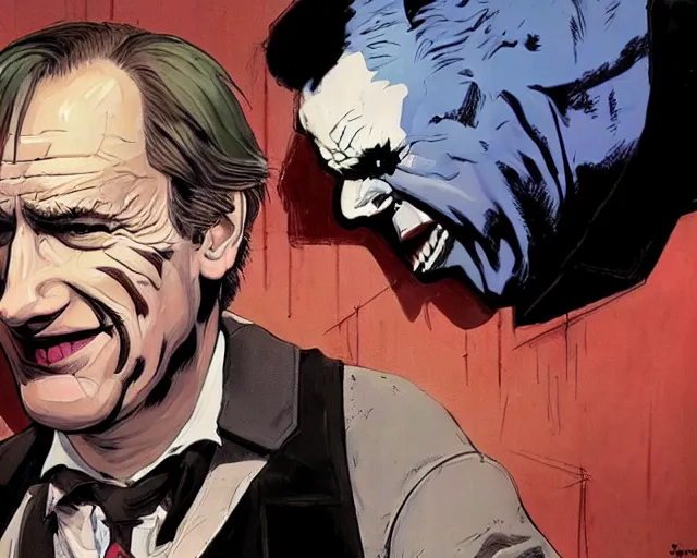 Image similar to portrait of saul goodman as the joker, gta loading screen, art by makoto shinkai and peter elson, bernie wrightson