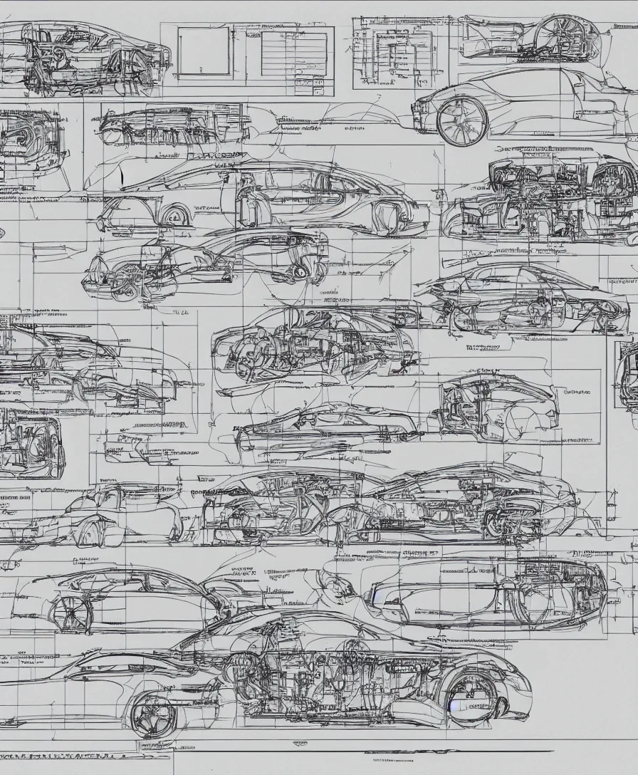 Prompt: automotive blueprints engineering plans in the style of Davinci