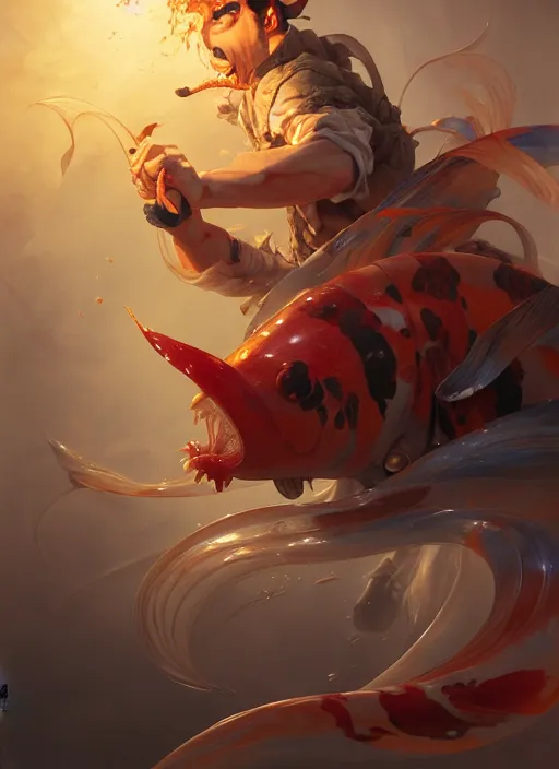 Prompt: subsurface scattering, koi samurai, translucent, by jesper ejsing, justin gerard, tomasz alen kopera, cgsociety and fenghua zhong, highly detailed, rim light, cinematic lighting, illustration, art, octane render, very coherent, cinematic, hyper realism, high detail, octane render, 8 k