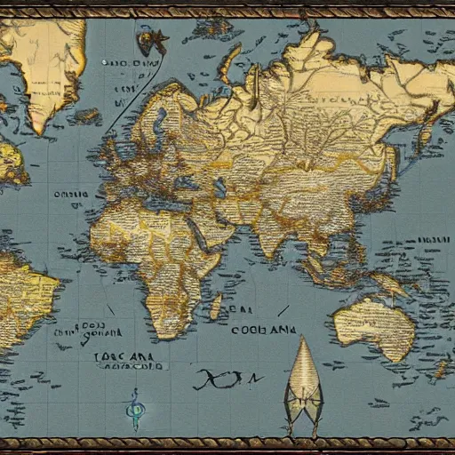 Prompt: A world map for a DnD campaign, 4k