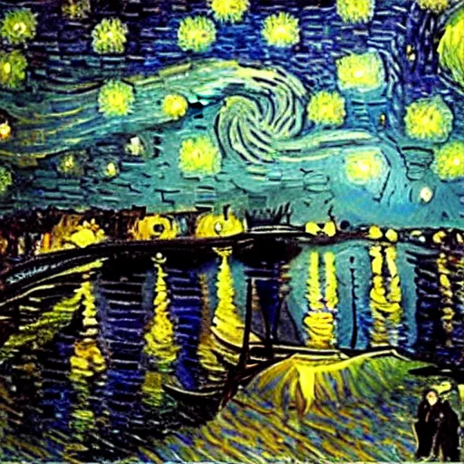Image similar to starry night in rio de janeiro by van gogh
