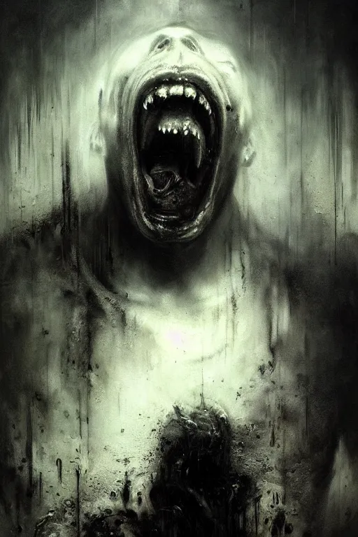 Prompt: a portrait of a screaming soul, inner demons, giger, detailed, organic, darkart, dark, intricate detail, epic, atmospheric dramatic lighting, mist, grey, expressive, by jeremy mann