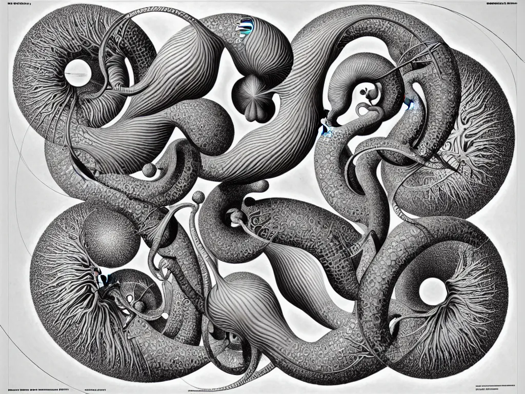 Image similar to platonic, neo surrealism, art by ernst haeckel and daniel martin diaz and mc escher