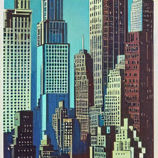 Image similar to new york skyline 1 9 7 0 s scifi art