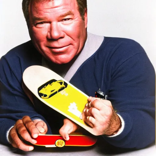 Image similar to william shatner with no limbs on a skateboard in miami