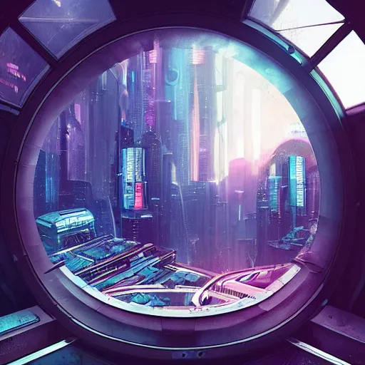 Prompt: “ inside a dome, cyberpunk art by vincent lefevre, behance contest winner, altermodern, cityscape, synthwave, matte painting ”