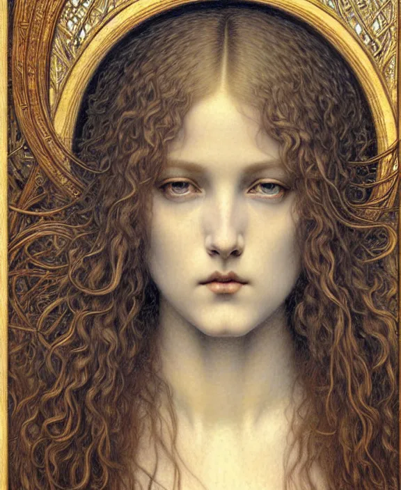 Image similar to detailed realistic beautiful young medieval queen face portrait by jean delville, gustave dore and marco mazzoni, art nouveau, symbolist, visionary, gothic, pre - raphaelite. horizontal symmetry