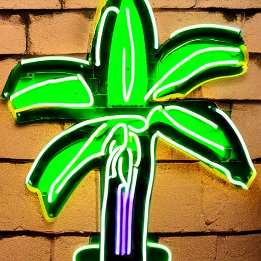 Prompt: a green neon light palm tree