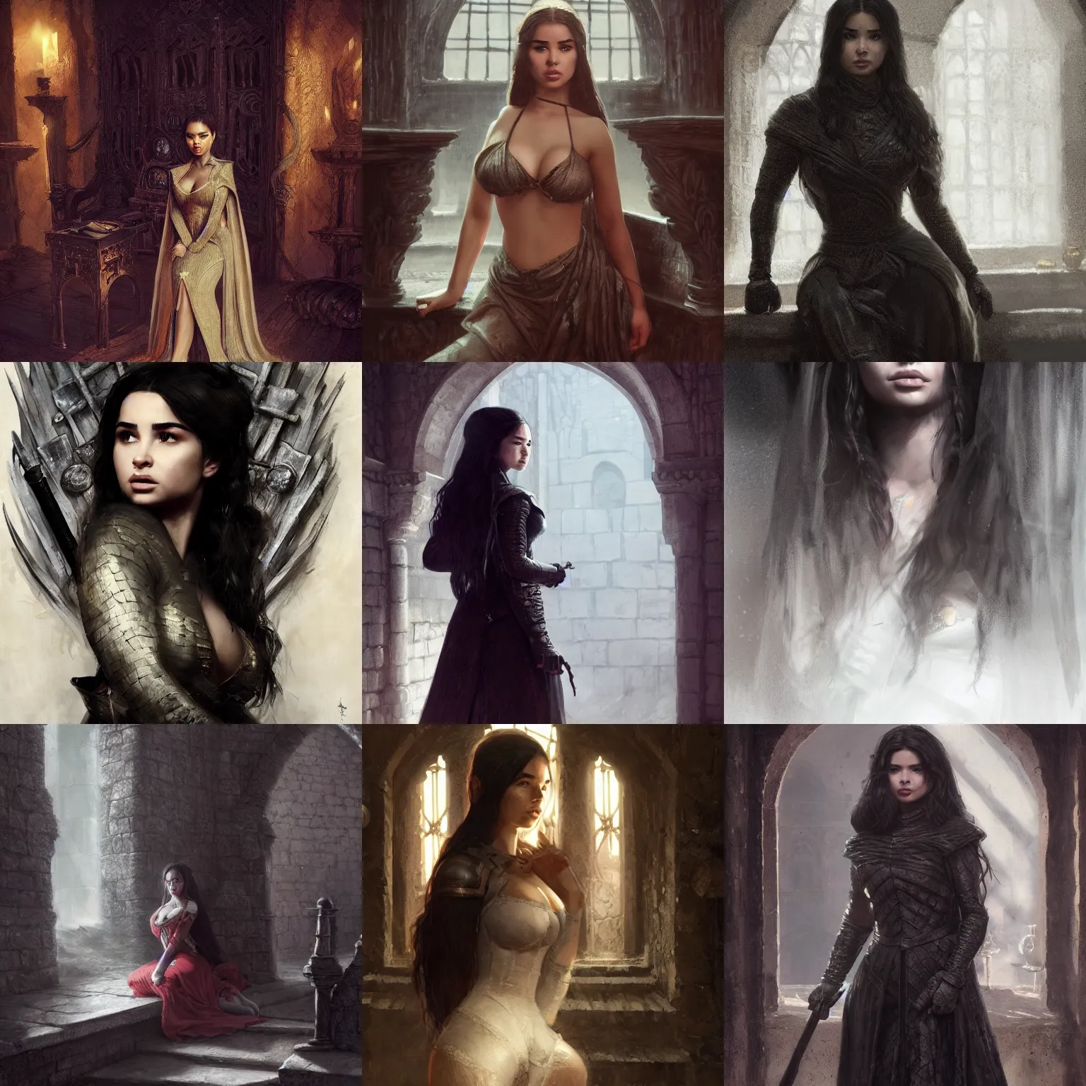 Prompt: portrait demi rose in game of thrones, dark, thief, intricate castle interior, highly detailed amour, smooth, artstation, academic drawing, by ruan jia and amber ye and naranbaatar ganbold and greg rutkowski and azamat khairov