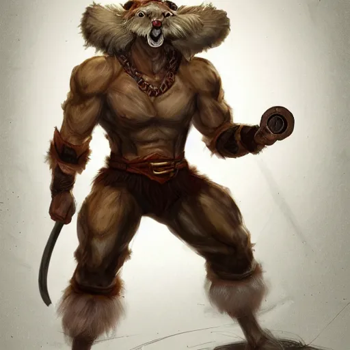 Prompt: a strong muscular valiant weasel wearing a fantasy ranger outfit, fighting against the invading mice, concept art, artstation, 4k