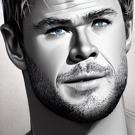 Image similar to portrait of chris hemsworth, highly detailed, centered, solid color background, digital painting