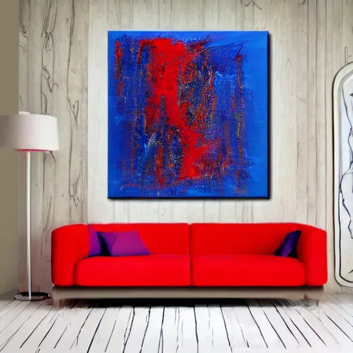 Image similar to acrylic abstract painting on canvas using primary red and blue