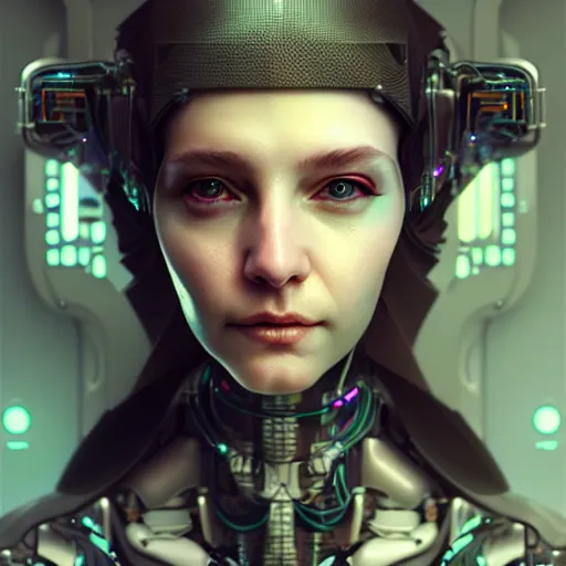 Image similar to cyberpunk robotic elvish queen, extremely detailed, hyperrealistic, intricate, soft light, fantasy, digital painting, art station, perfect faces, fine details, by wlop