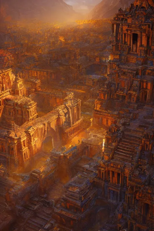 Image similar to epic scenery of an old aztec city of gold, intricate, elegant, volumetric lighting, digital painting, highly detailed, artstation, sharp focus, illustration, concept art, ruan jia, steve mccurry