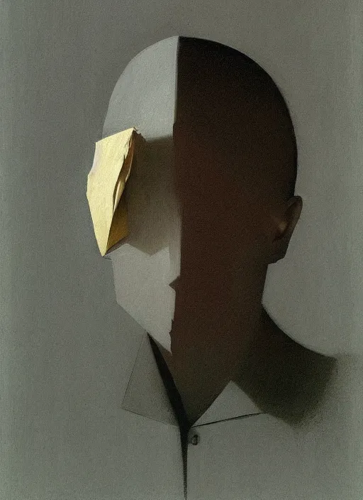 Image similar to person portrait with a paper bag over the head Edward Hopper and James Gilleard, Zdzislaw Beksinski, highly detailed