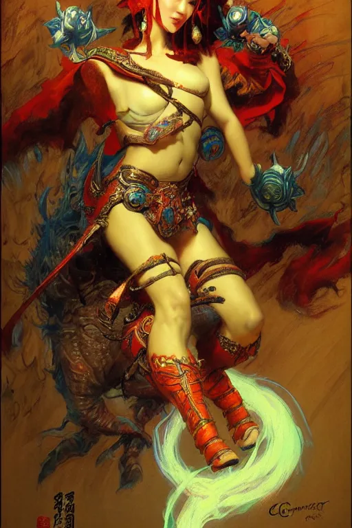 Image similar to fantasy, monster, character design, ming dynasty, colorful, painting by gaston bussiere, craig mullins, j. c. leyendecker