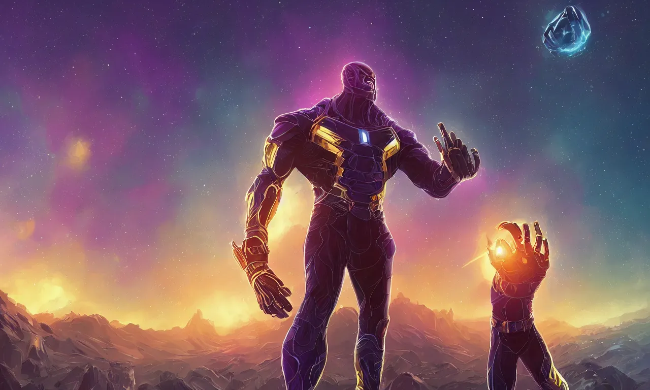 Image similar to alena aenami artworks of thanos with gauntlet in 4 k