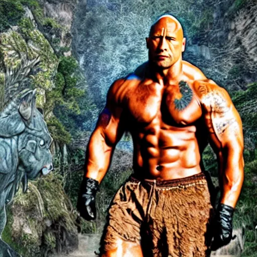 Image similar to dwayne johnson as a mythical beast