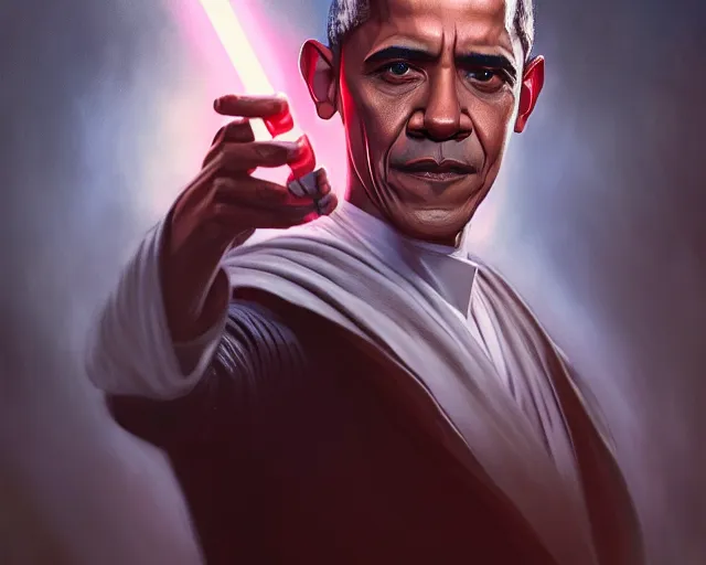 Image similar to 5 5 mm portrait photo of barack obama as mace windu. dark atmosphere. art by greg rutkowski. highly detailed 8 k. intricate. lifelike. soft light. nikon d 8 5 0.