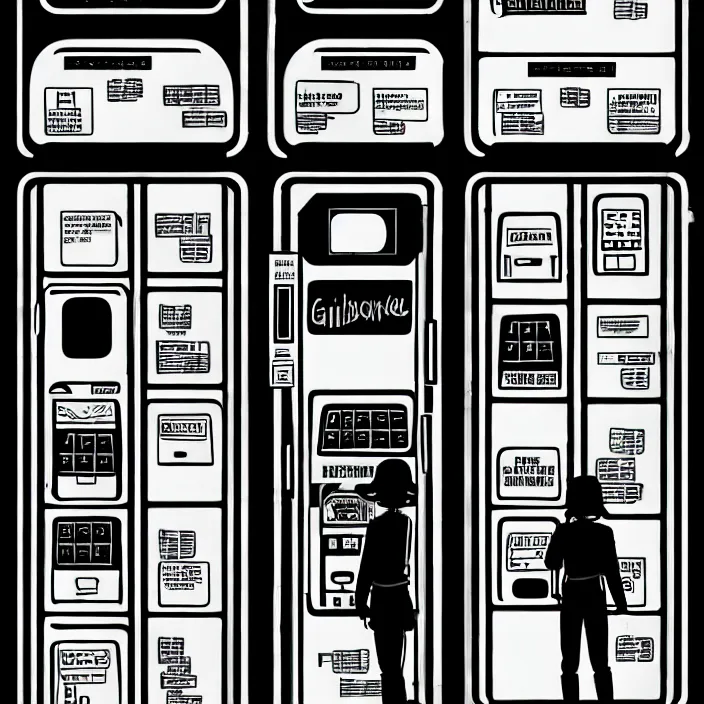 Image similar to sadie sink as a miner in a minimalist old - fashioned automated kiosk / vending machine with options to choose from. storyboard, scifi cyberpunk. by gabriel hardman, joe alves, chris bonura. cinematic atmosphere, detailed and intricate, perfect anatomy