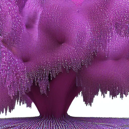 Prompt: a purple tree with a lot of beads on it, a computer rendering by benoit b. mandelbrot, featured on zbrush central, generative art, made of beads and yarn, rendered in cinema 4 d, lovecraftian