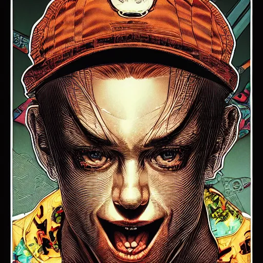 Image similar to portrait of crazy eminem singer, symmetrical, by yoichi hatakenaka, masamune shirow, josan gonzales and dan mumford, ayami kojima, takato yamamoto, barclay shaw, karol bak, yukito kishiro