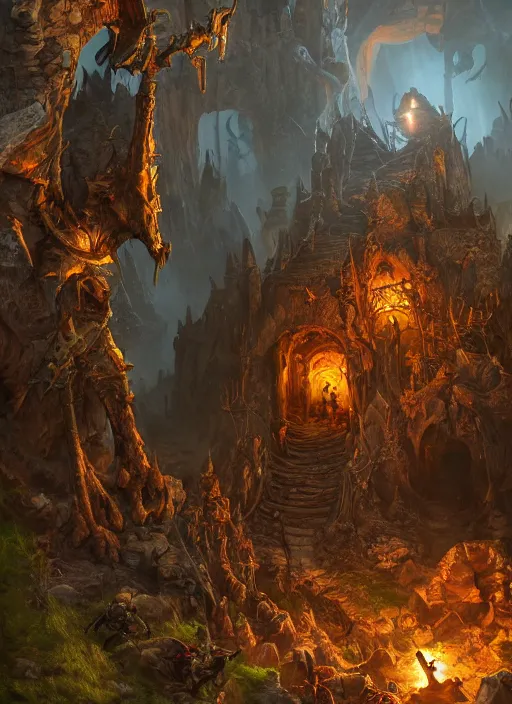 Image similar to goblin mine, ultra detailed fantasy, elden ring, realistic, dnd, rpg, lotr game design fanart by concept art, behance hd, artstation, deviantart, global illumination radiating a glowing aura global illumination ray tracing hdr render in unreal engine 5