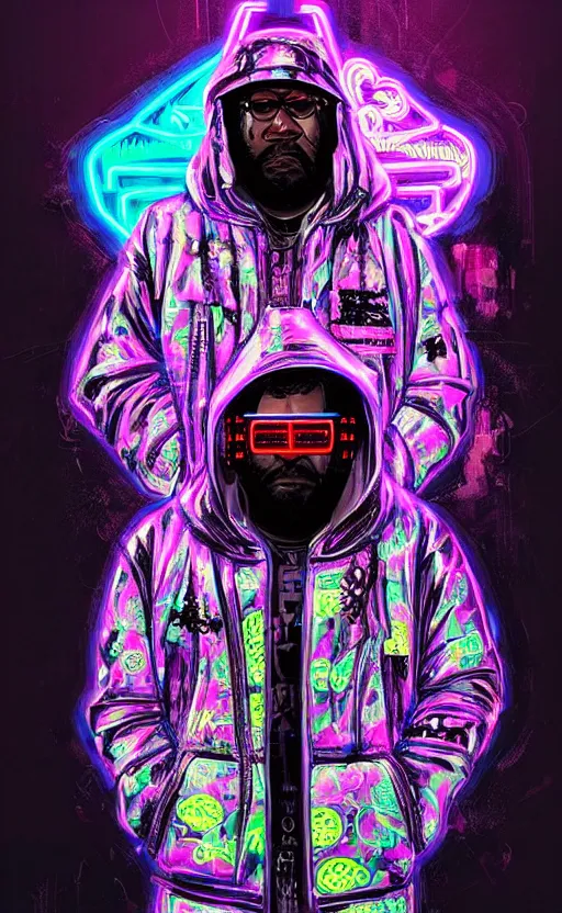 Prompt: detailed portrait Questlove Neon Operator, cyberpunk futuristic neon, reflective puffy coat, decorated with traditional Japanese ornaments by Ismail inceoglu dragan bibin hans thoma !dream detailed portrait Neon Operator Girl, cyberpunk futuristic neon, reflective puffy coat, decorated with traditional Japanese ornaments by Ismail inceoglu dragan bibin hans thoma greg rutkowski Alexandros Pyromallis Nekro Rene Maritte Illustrated, Perfect face, fine details, realistic shaded, fine-face, pretty face