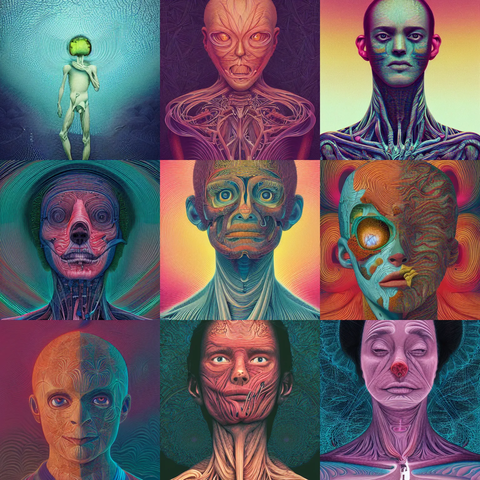 Prompt: kodak portra, 8 k, prana, anatomy, studio light, fine art portrait photography, head neck shoulders, victo ngai, fashion photography, kilian eng, camille vivier, moebius, digital art, masterpiece, fractal pattern background, alex grey, fantastically beautiful, beksinski, dan mumford, simon stalenhag, artstation