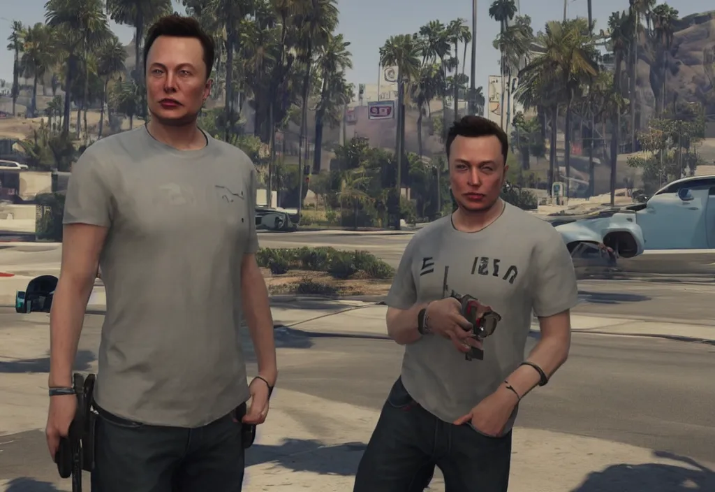 Image similar to elon musk in the video game in gta 5, gameplay screenshot, close up, 3 d rendering. unreal engine. amazing likeness. very detailed.