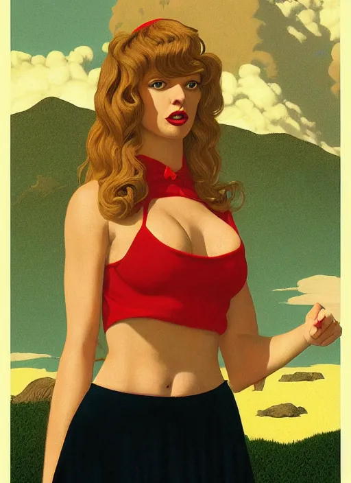 Image similar to portrait of talyor swift cheerleader, twin peaks poster art, from scene from twin peaks, by michael whelan, maxfield parrish, jeffrey catherine jones, artgerm, retro, nostalgic, old fashioned