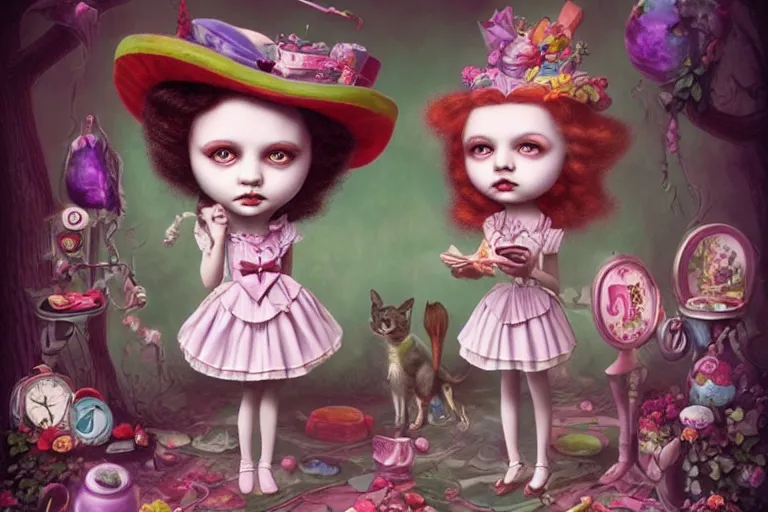 Image similar to colorful cute alice in wonderland by mark ryden, octane, insanely detailed