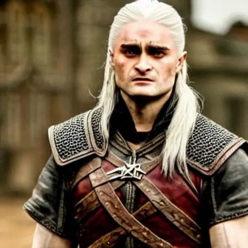 Prompt: Daniel Radcliffe as Geralt of Rivia