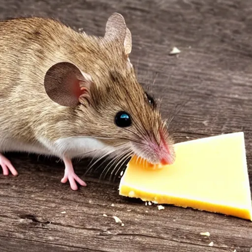 Prompt: mouse eating a giant piece of cheese