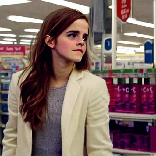 Image similar to emma watson, inside kmart, film still, instagram,