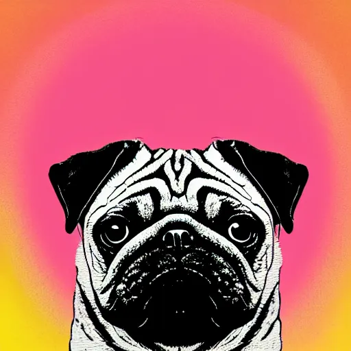 Prompt: cute pug color splash vector