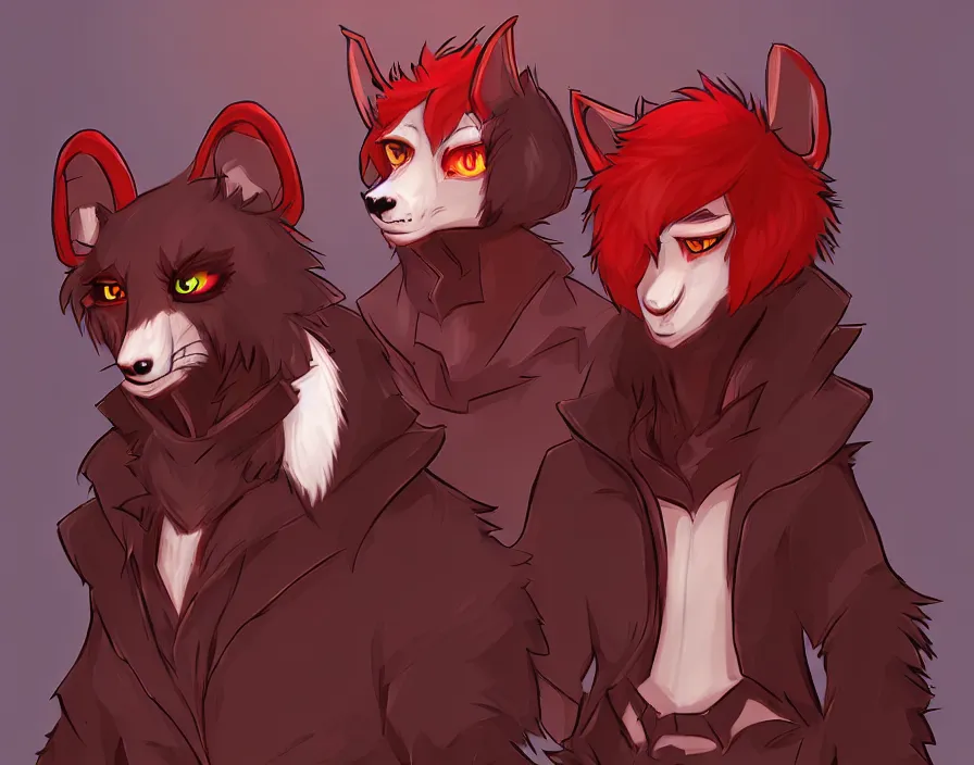 Image similar to furry - male - red - black - weasel - necromancer - fursona uhd ue 5 visual novel pc game expressions